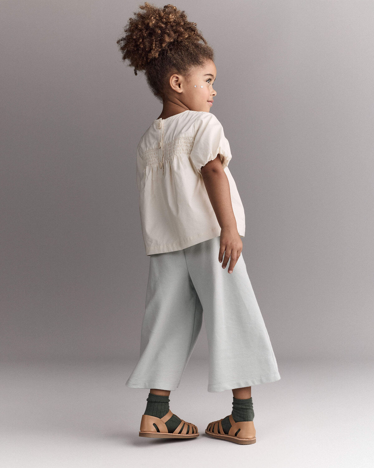 Toddler Girl Smocked Bubble Sleeve Top - Cream - Image 4