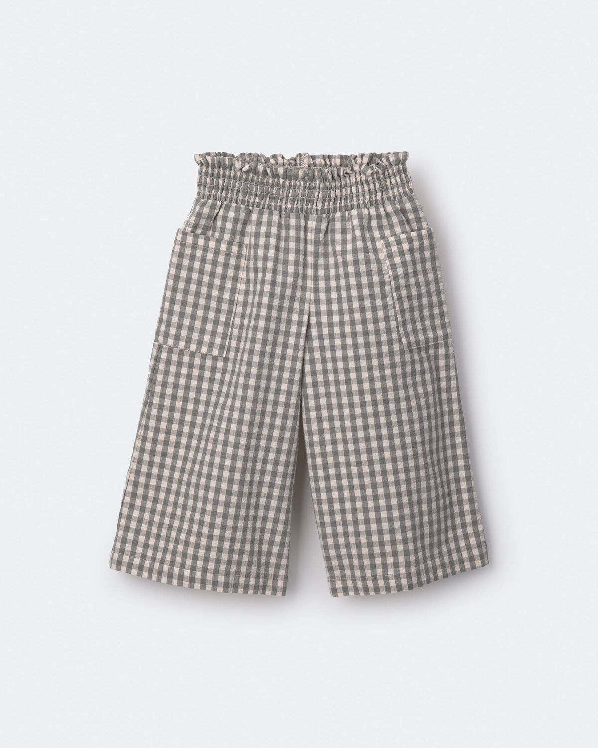 Toddler Girl Gingham Smocked Wide Leg Pant - Cream/Grey - Image 2