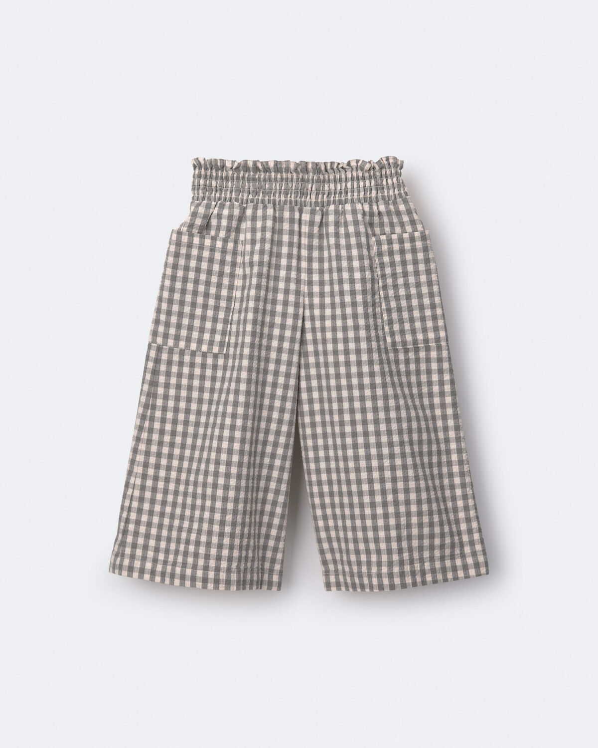 Toddler Girl Gingham Smocked Wide Leg Pant - Cream/Grey - Image 6