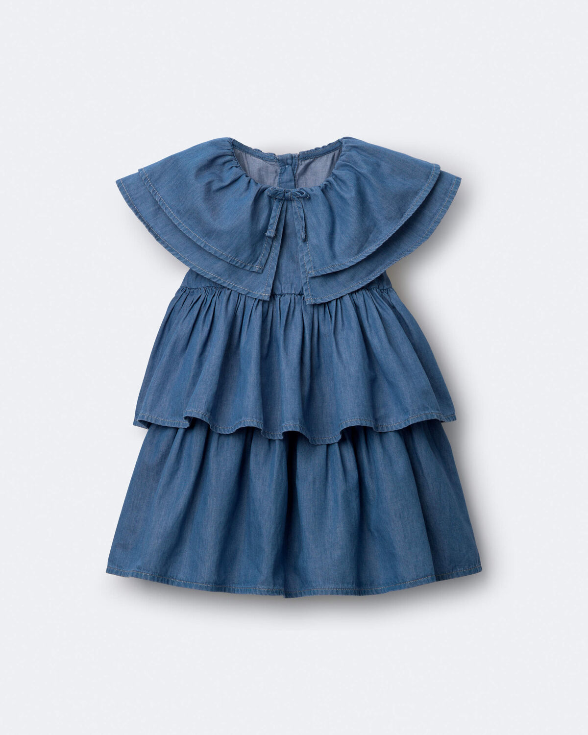 Toddler Girl Ruffle Tiered Dress in Chambray - Blue - Image 2