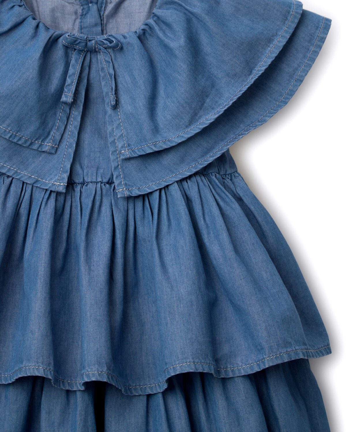Toddler Girl Ruffle Tiered Dress in Chambray - Blue - Image 5