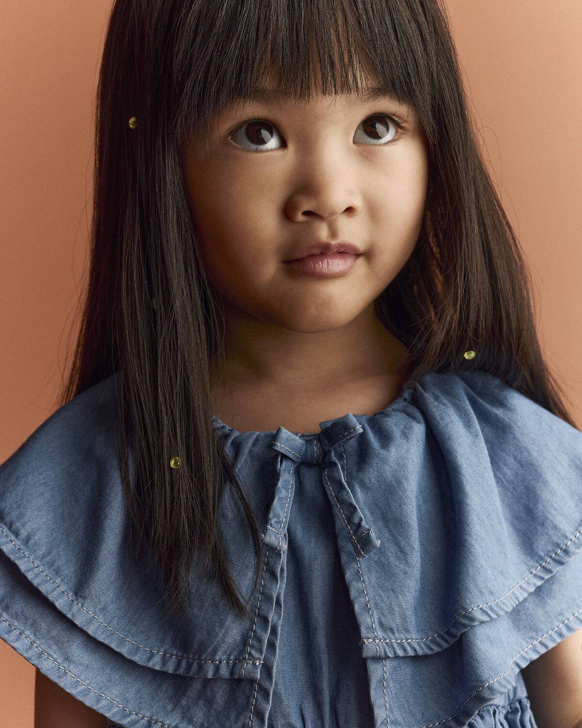 Toddler Girl Ruffle Tiered Dress in Chambray - Blue - Image 3
