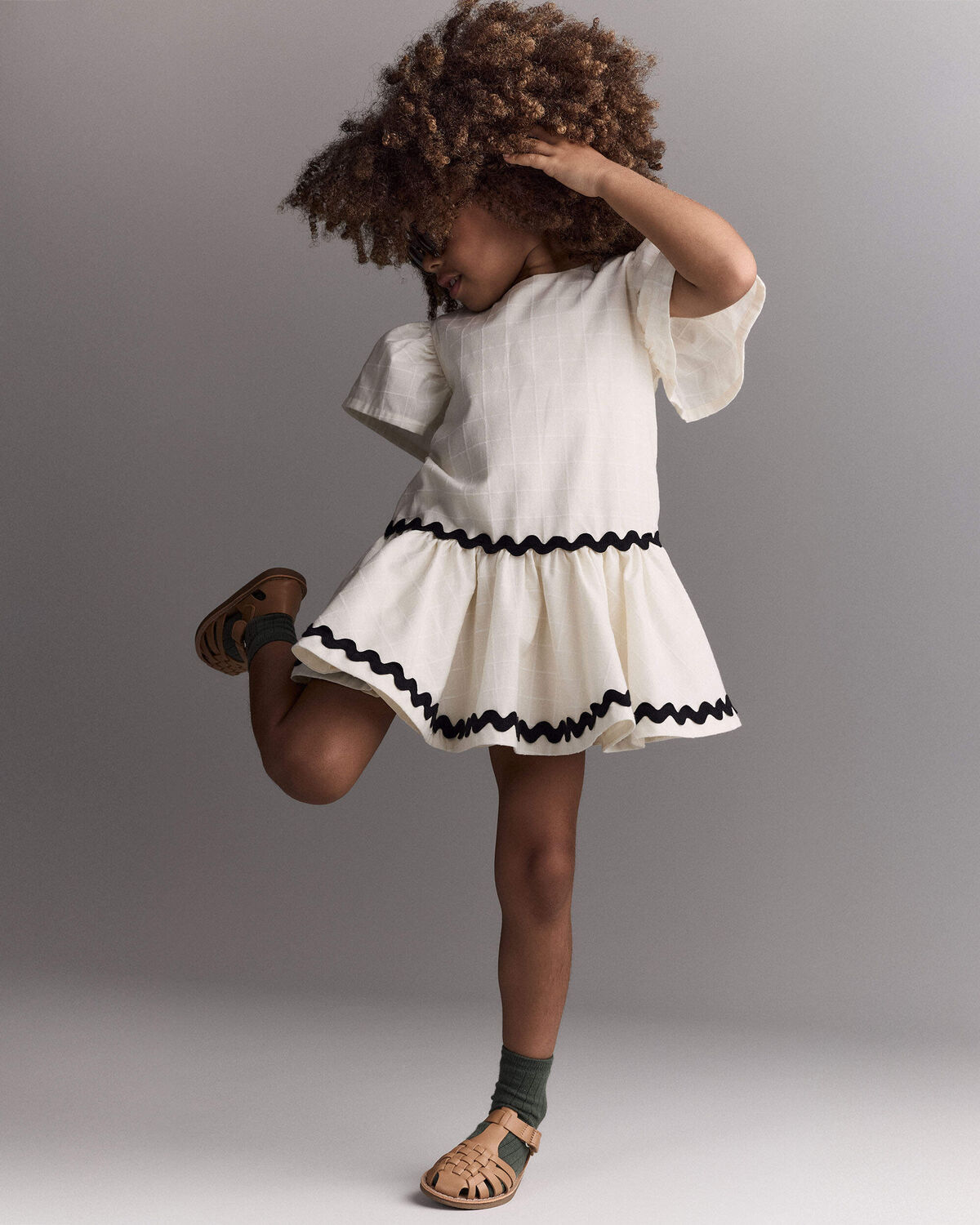 Toddler Girl Ric-Rac Short-Sleeve Dropwaist Dress - Cream - Image 3