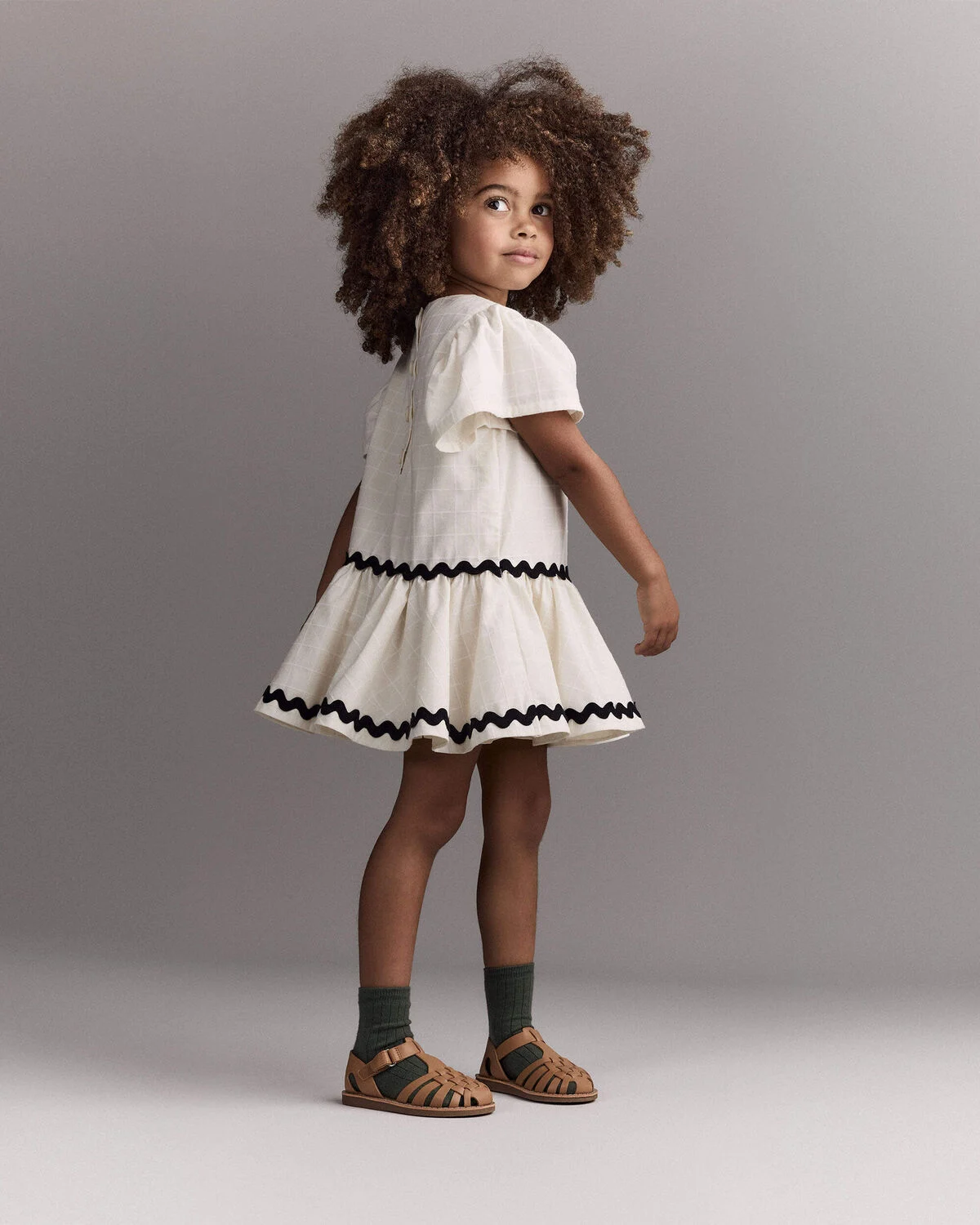 Toddler Girl Ric-Rac Short-Sleeve Dropwaist Dress - Cream - Image 5