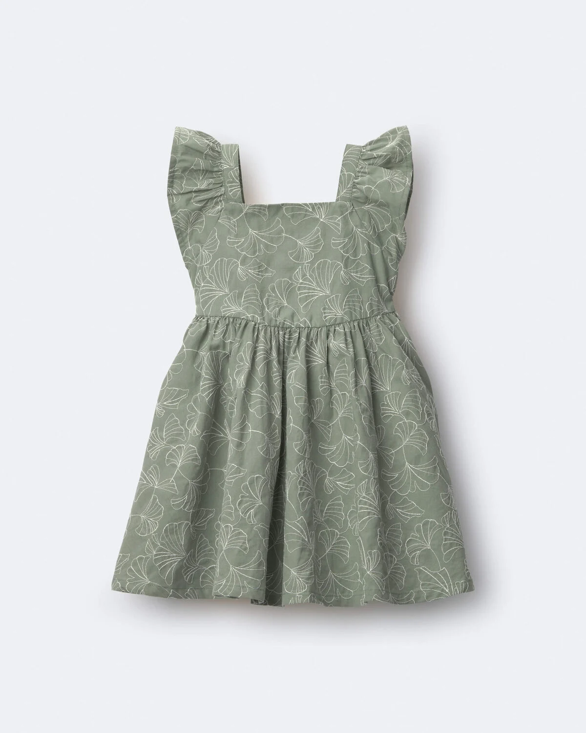 Toddler Girl Embroidered Flutter Sleeve Dress in Floral Print - Green - Image 2
