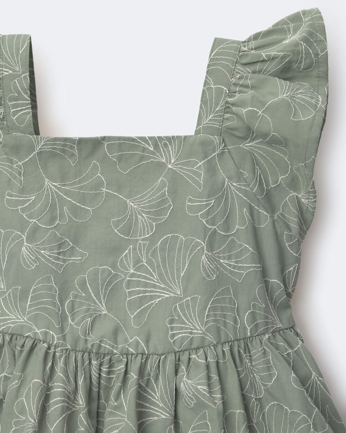 Toddler Girl Embroidered Flutter Sleeve Dress in Floral Print - Green - Image 6