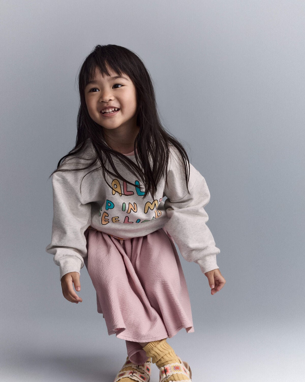 Toddler Girl 'In My Feelings' Wide-Arm Sweatshirt - Heathered Grey - Image 3