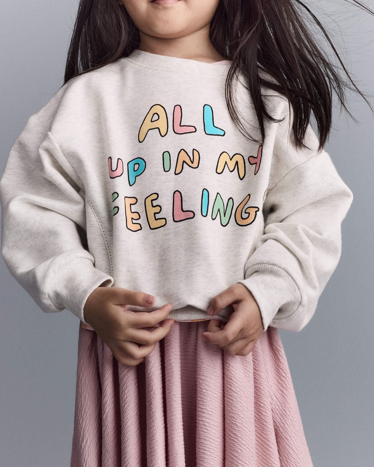 Toddler Girl 'In My Feelings' Wide-Arm Sweatshirt - Heathered Grey - Image 4