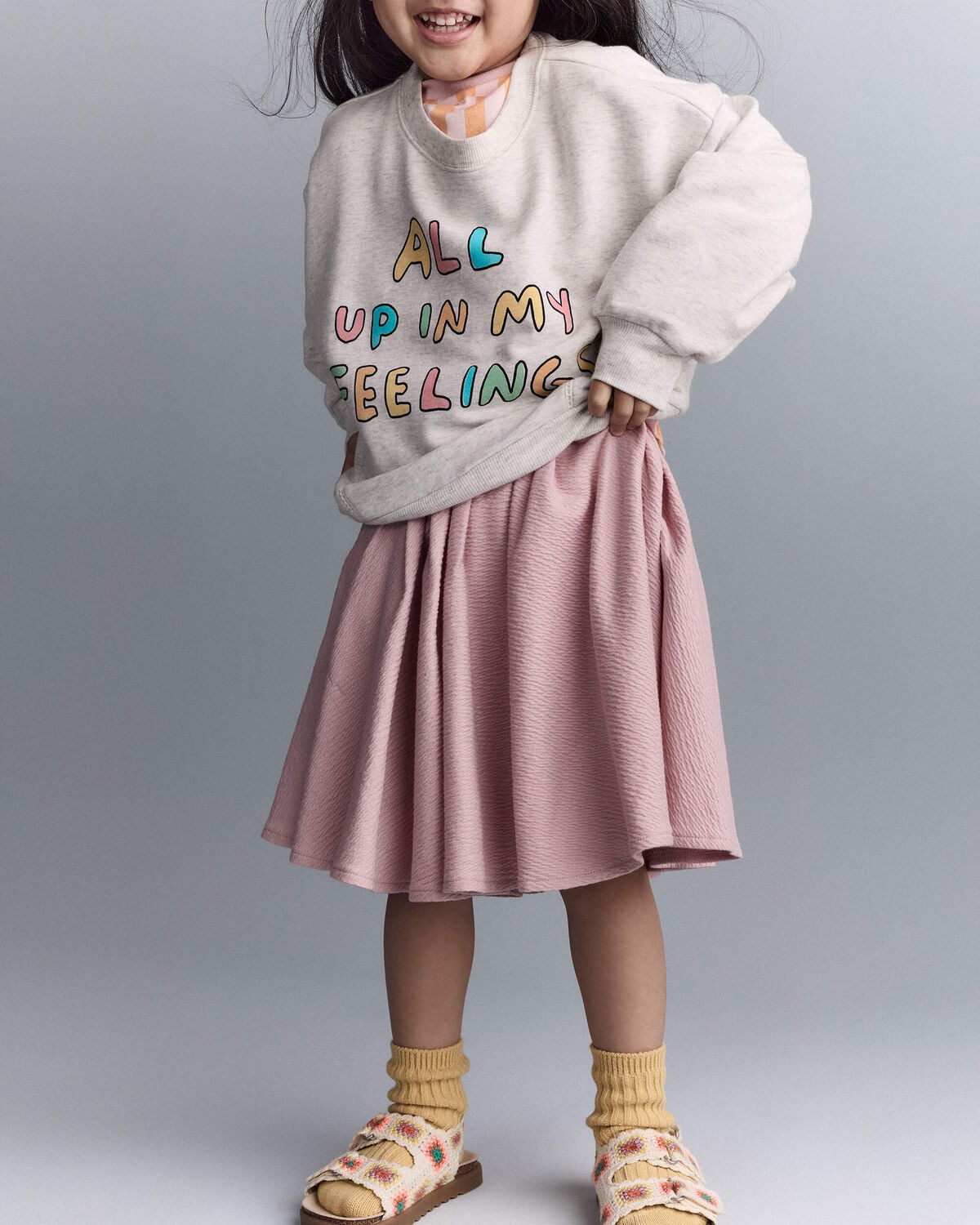Toddler Girl 'In My Feelings' Wide-Arm Sweatshirt - Heathered Grey - Image 5