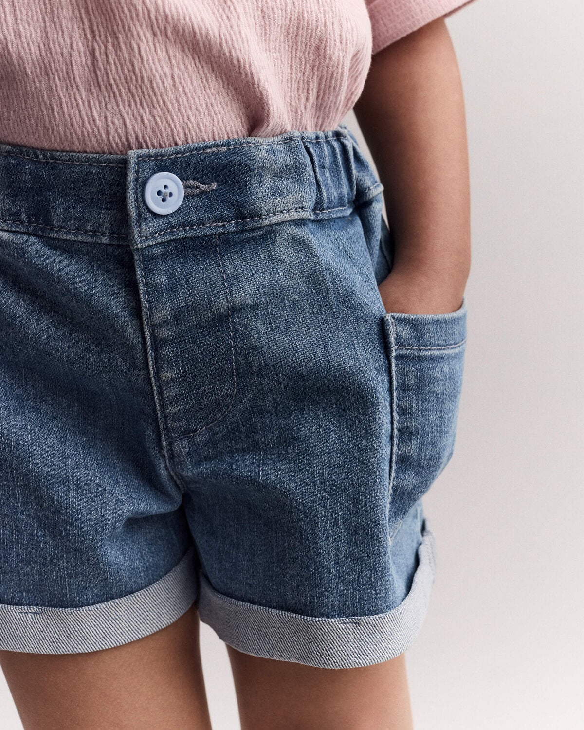 Toddler Girl Mom Shorts in Denim - Image 3