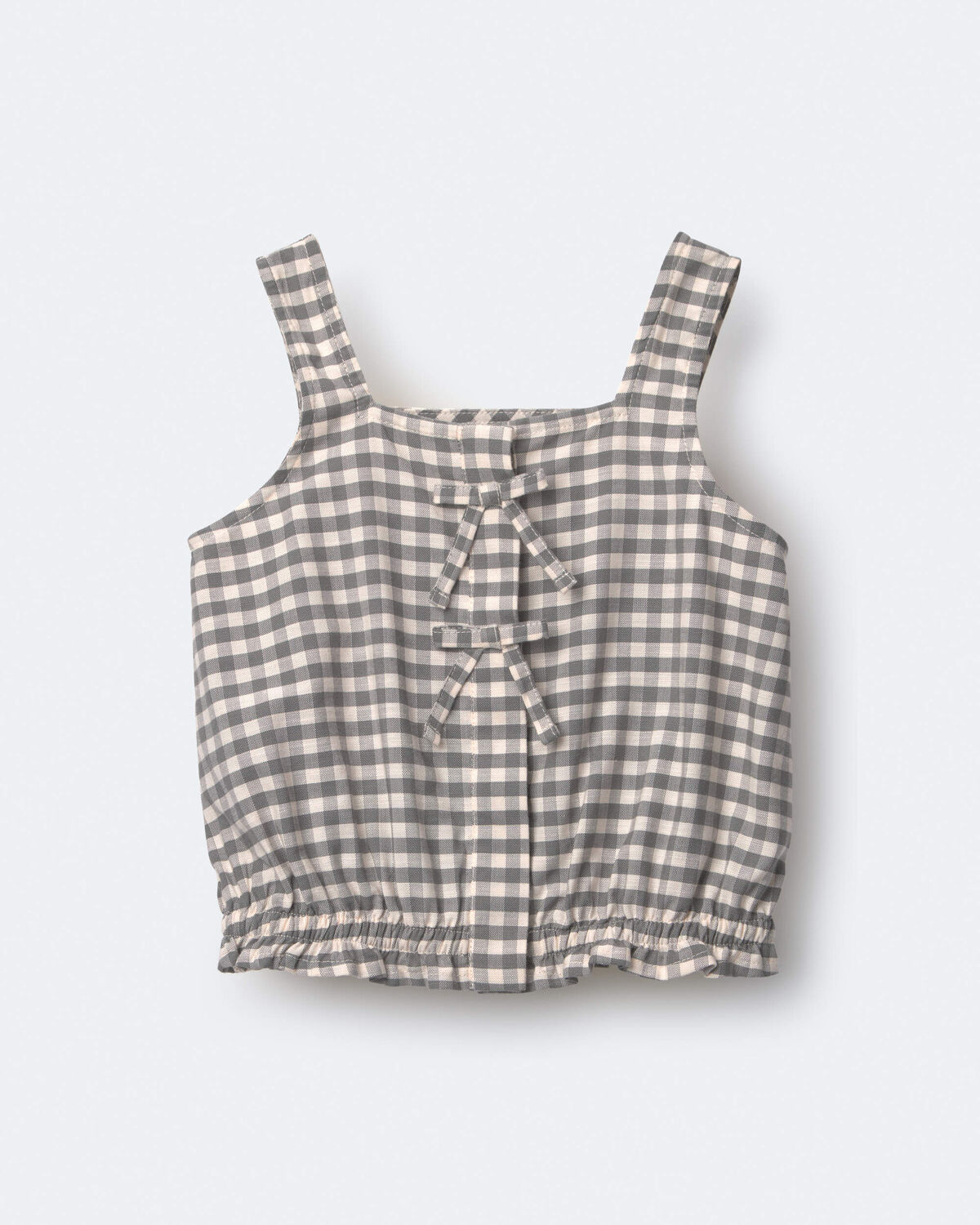 Toddler Girl Gingham Peplum Top with Bows - Cream/Grey - Image 2