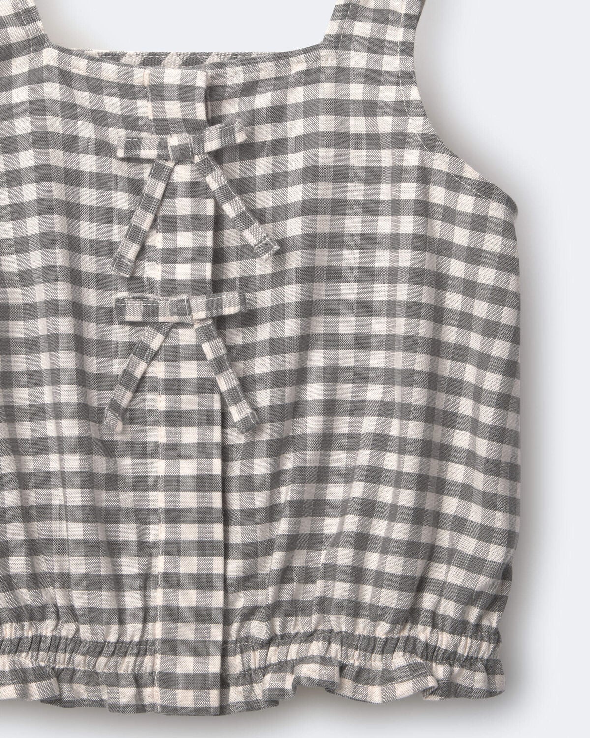 Toddler Girl Gingham Peplum Top with Bows - Cream/Grey - Image 5