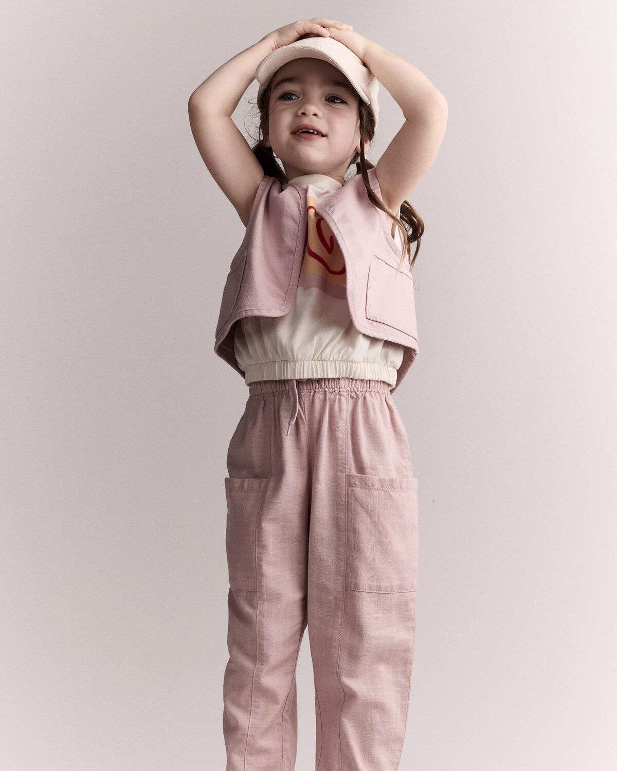 Toddler Girl Cropped Vest with Otter Pockets - Light Pink - Image 3