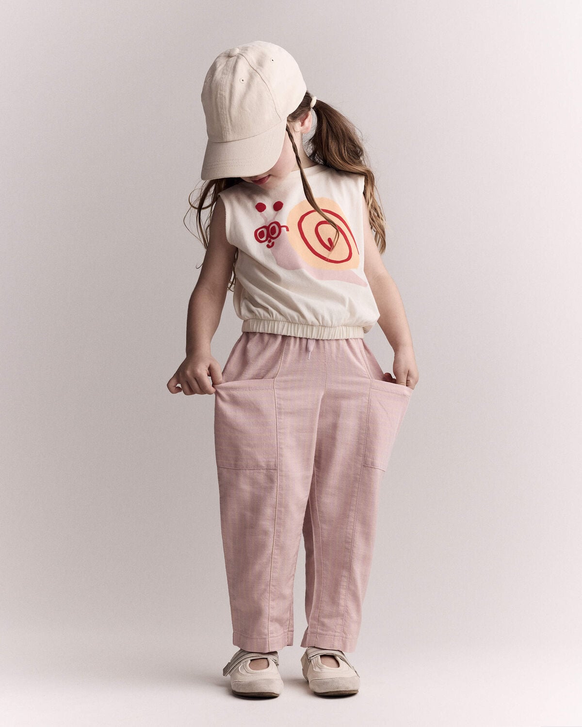 Toddler Girl Pocket Pant in Stripes - Light Pink