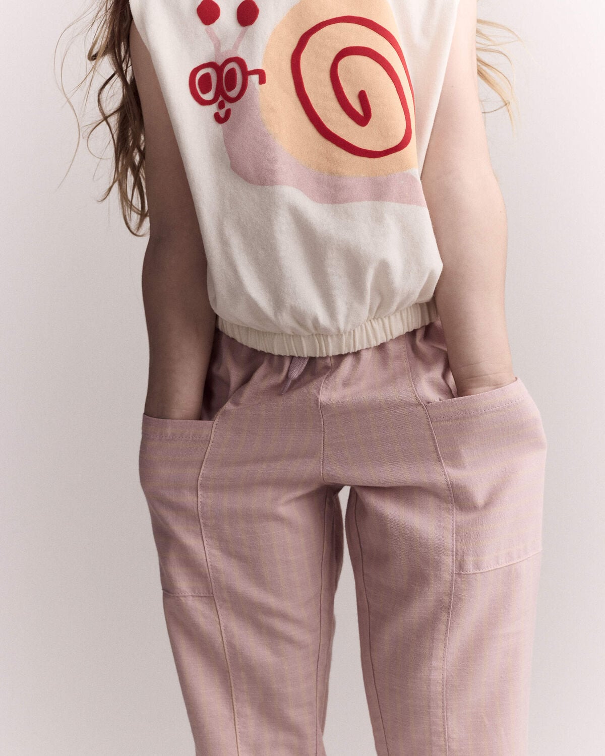 Toddler Girl Pocket Pant in Stripes - Light Pink - Image 3