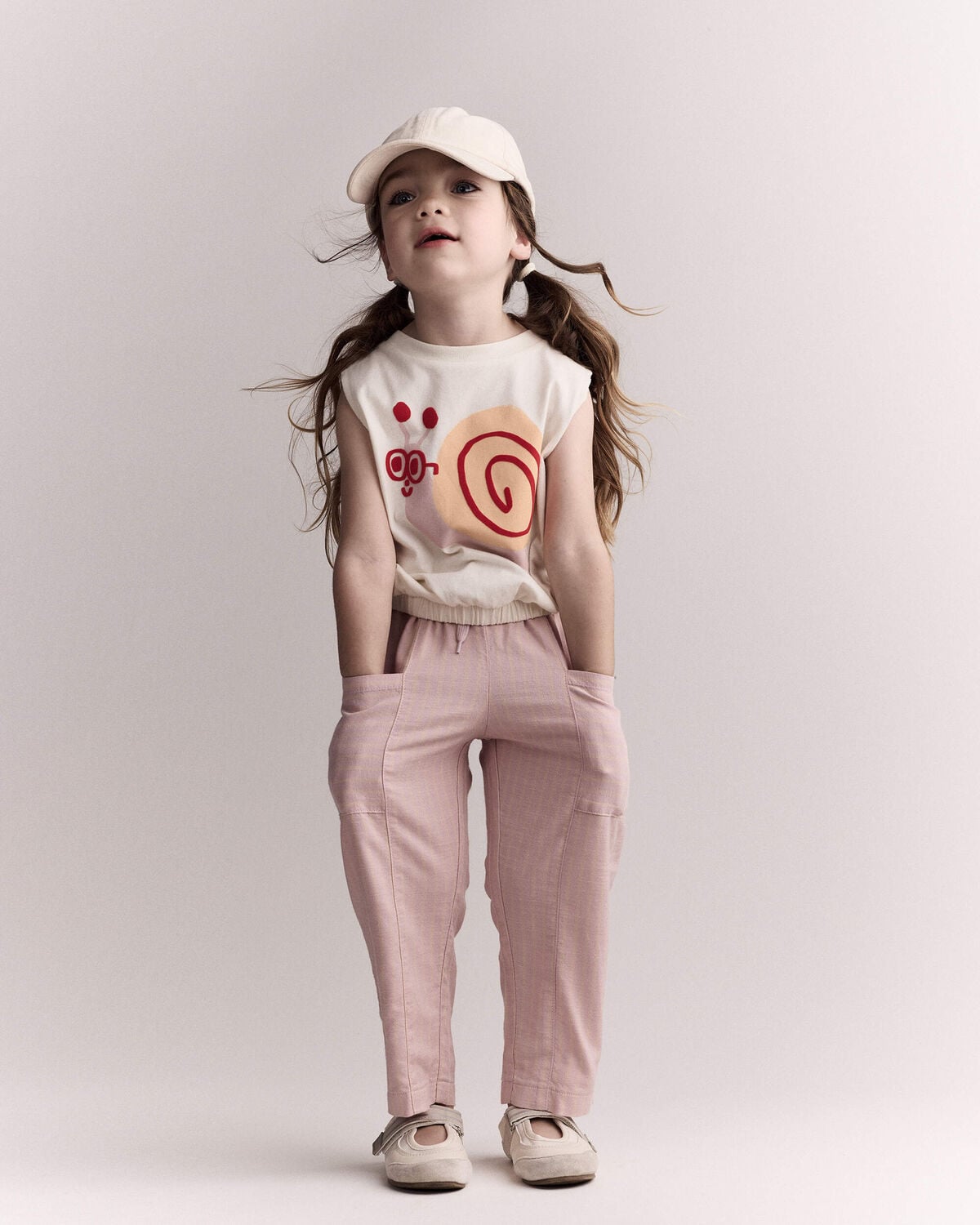 Toddler Girl Pocket Pant in Stripes - Light Pink - Image 4