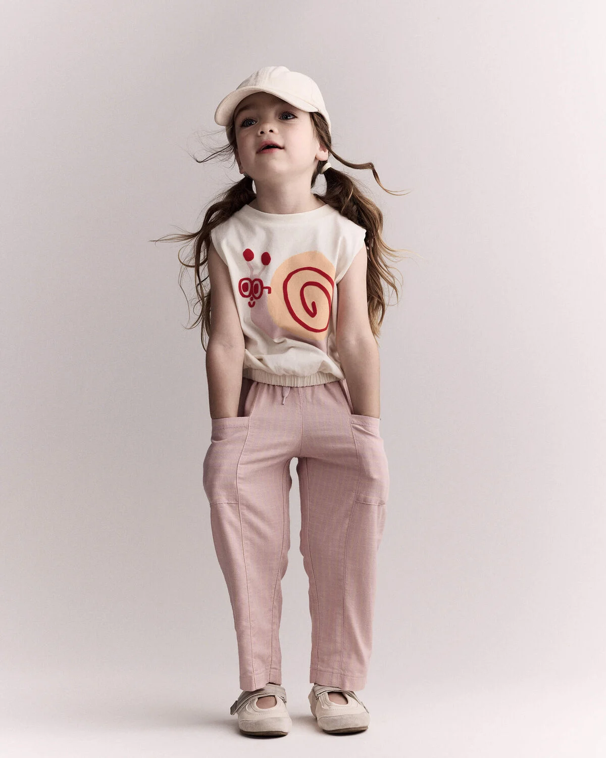 Toddler Girl Snail Elastic Waist Tank - Cream - Image 5