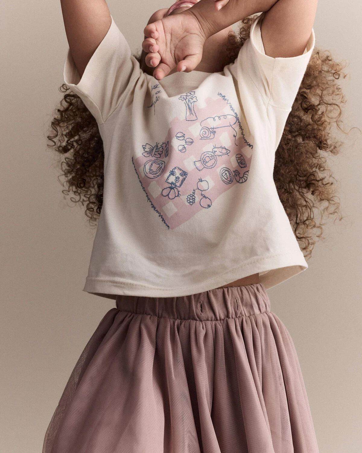 Toddler Girl 'Let's Have A Picnic' Relaxed Graphic Tee - Cream - Image 4