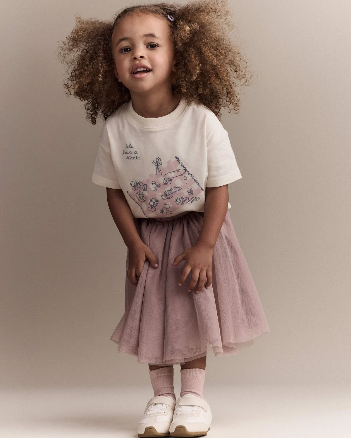 Toddler Girl 'Let's Have A Picnic' Relaxed Graphic Tee - Cream - Image 5