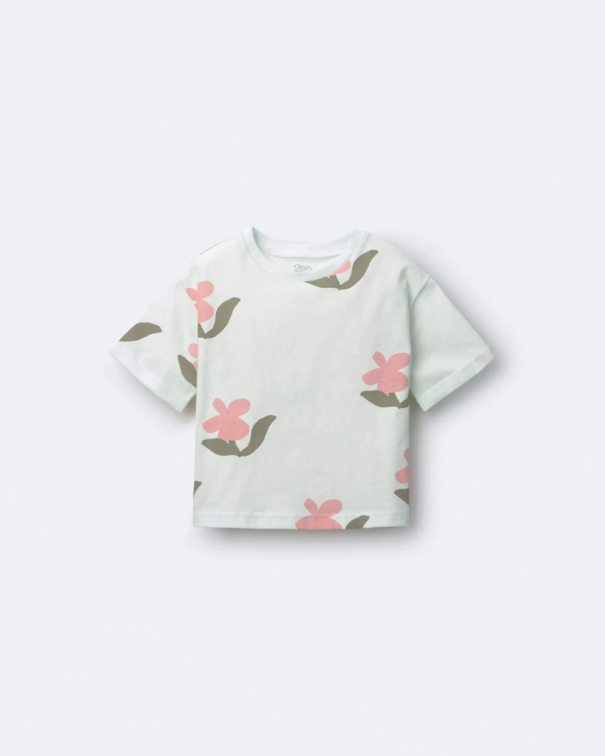 Toddler Girl Rolled Cuff Tee in Floral Print - Light Green - Image 2