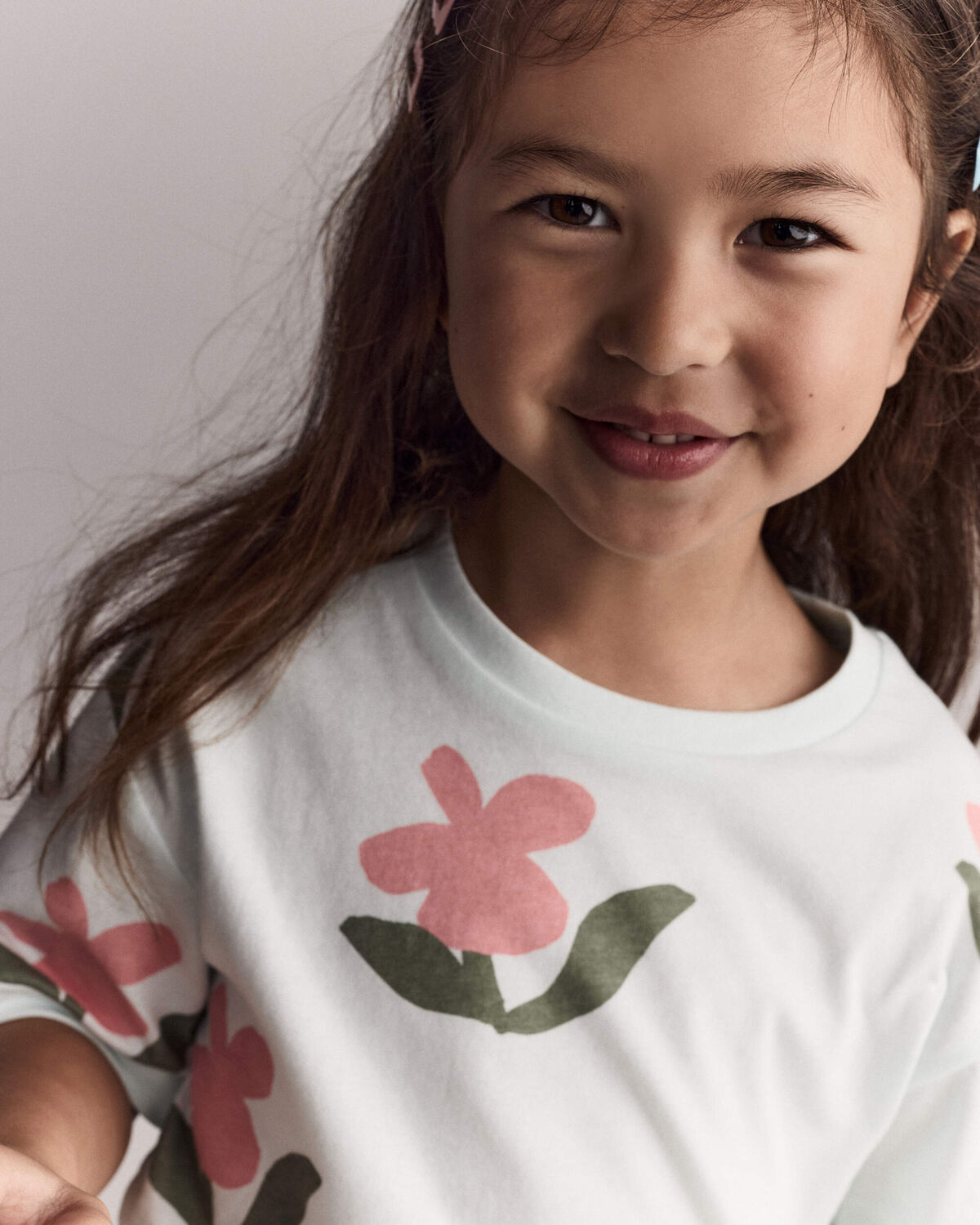 Toddler Girl Rolled Cuff Tee in Floral Print - Light Green - Image 6