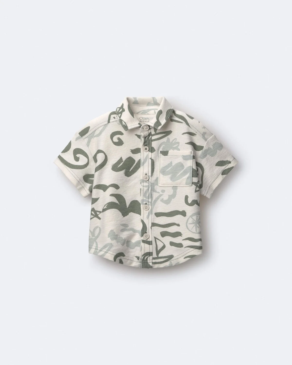Toddler Boy Button-Down Short-Sleeve Shirt in Beach Print - Cream - Image 2