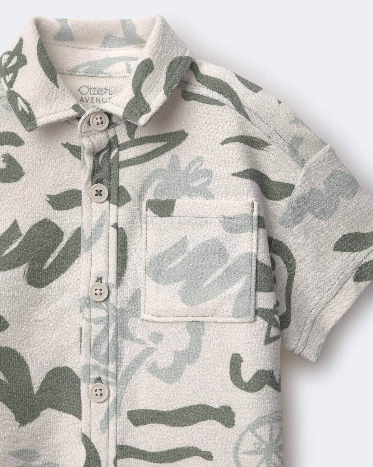 Toddler Boy Button-Down Short-Sleeve Shirt in Beach Print - Cream - Image 6
