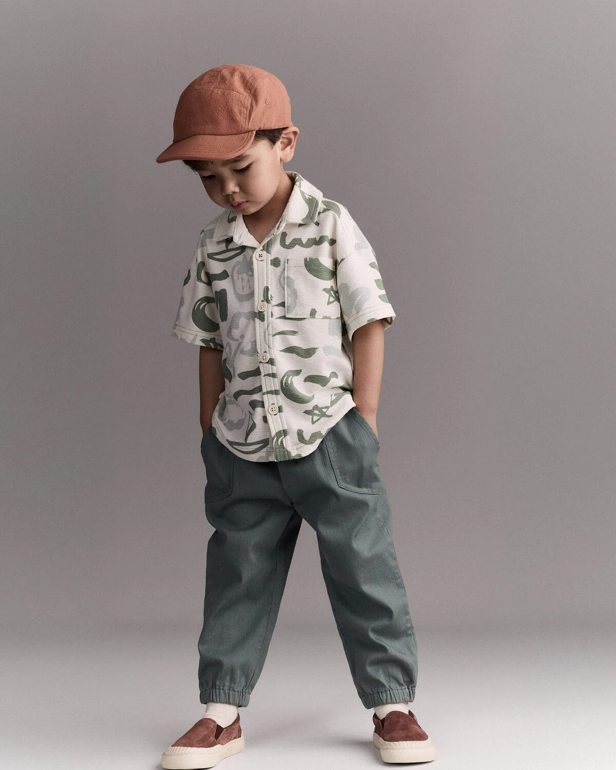 Toddler Boy Button-Down Short-Sleeve Shirt in Beach Print - Cream - Image 3