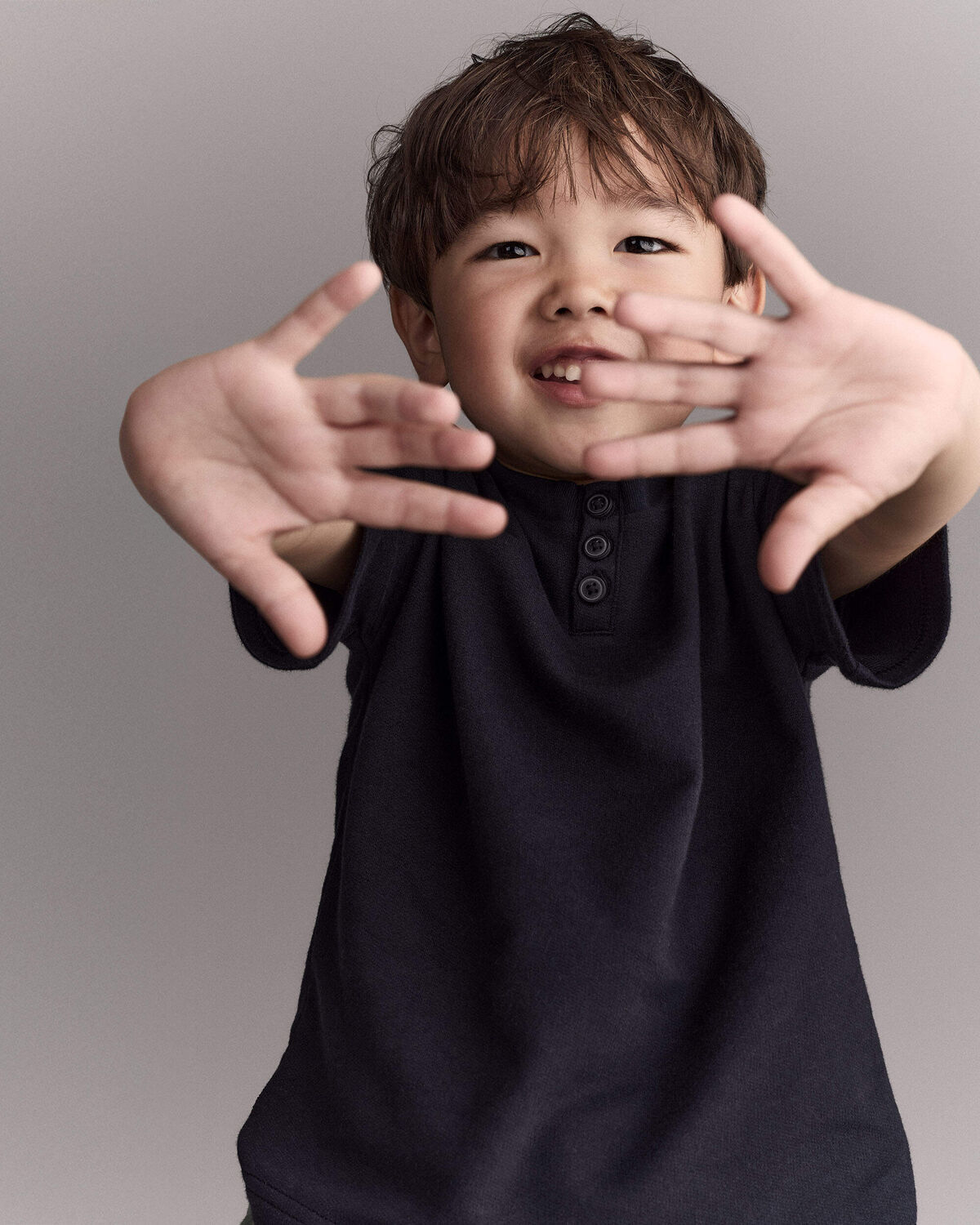 Toddler Boy Henley Tee - Black - Image 5