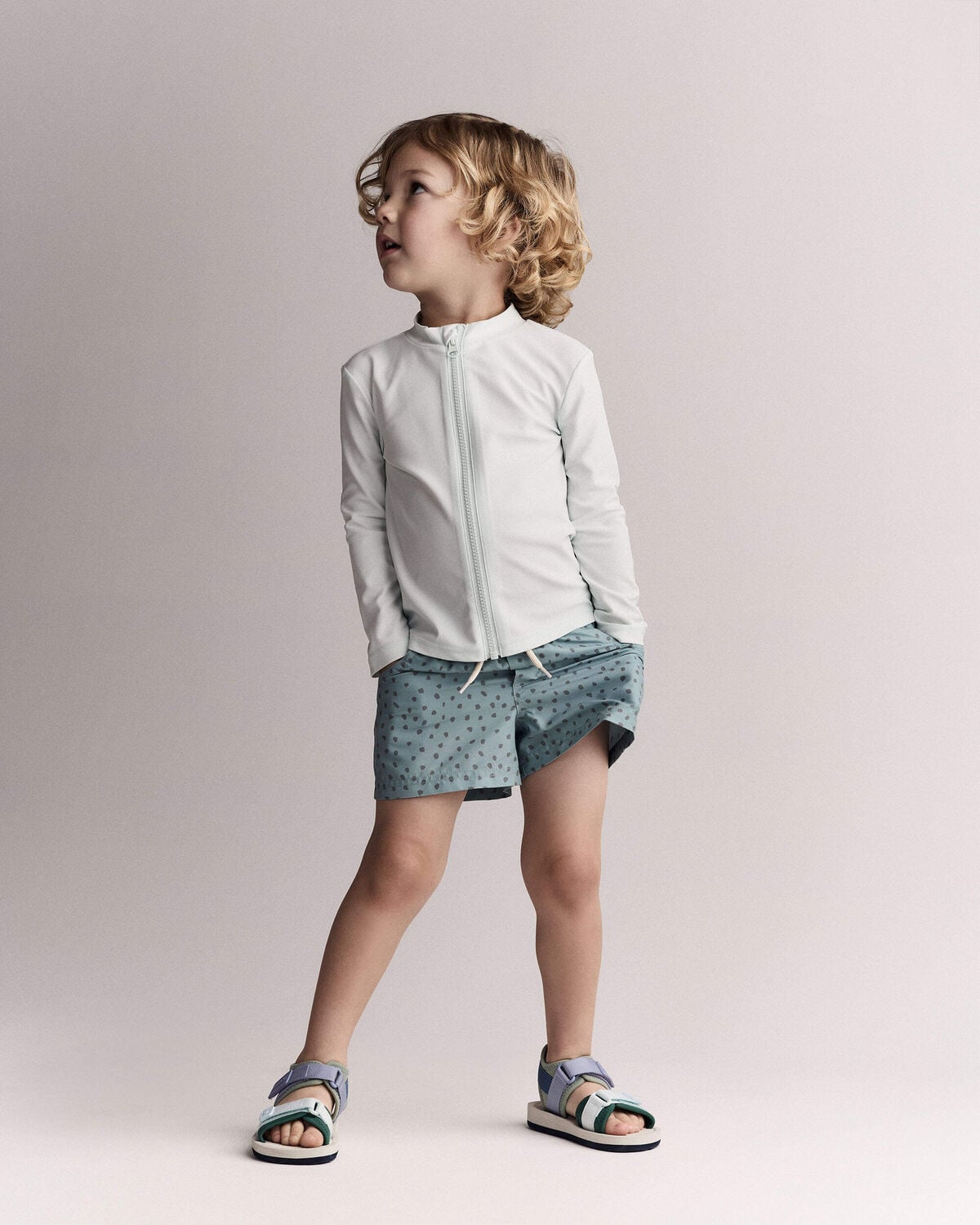 Toddler Boy Swim Trunk in Dot Print - Pale Blue