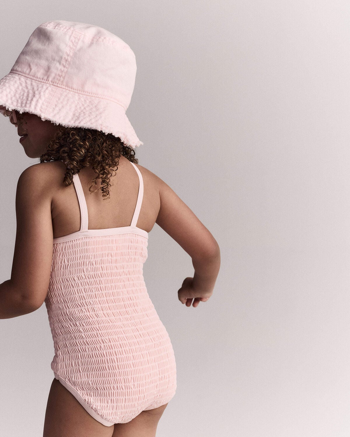 Toddler Girl Smocked One-Piece Swimsuit - Light Pink - Image 3