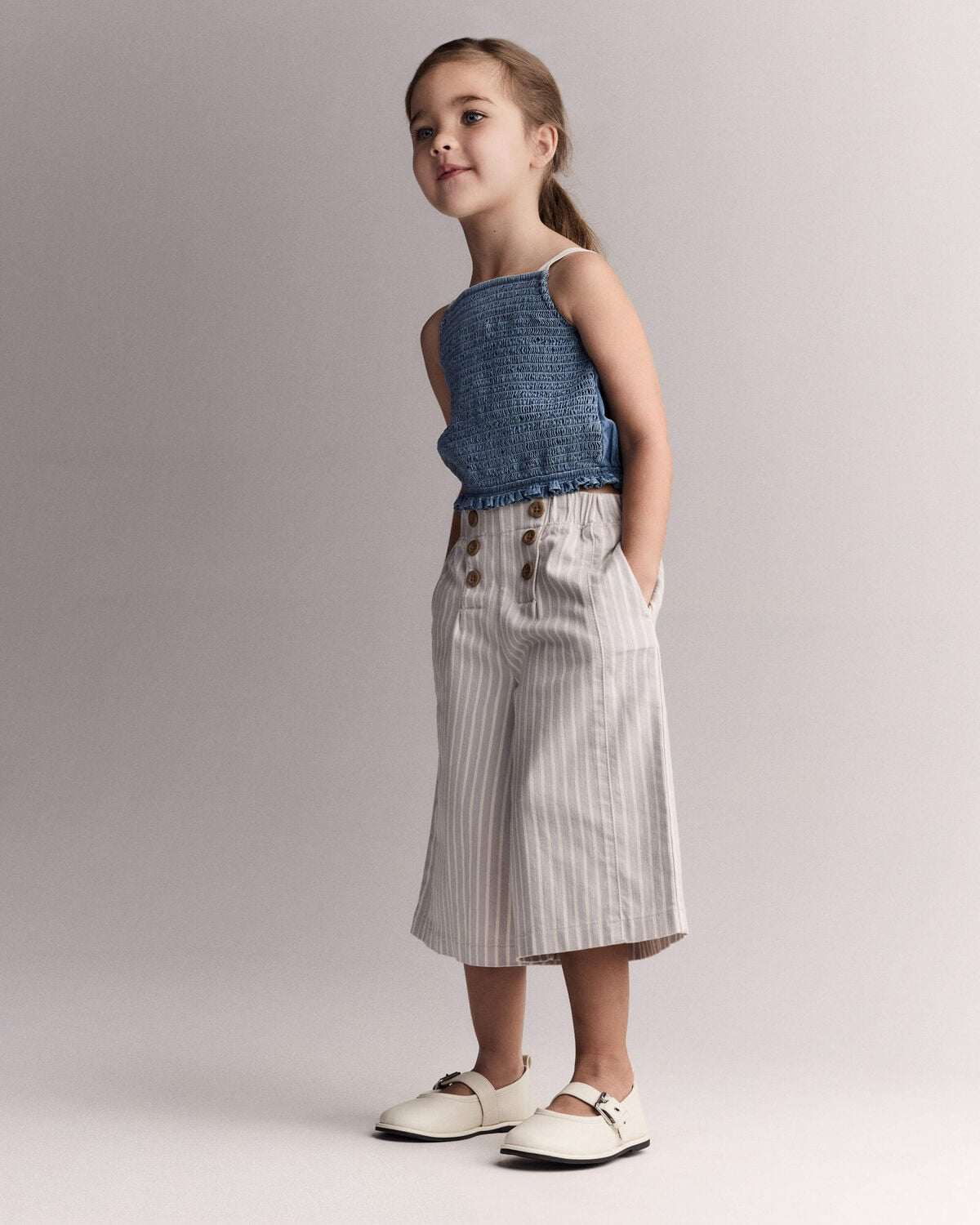Toddler Girl Smocked Peplum Top in Chambray - Image 3