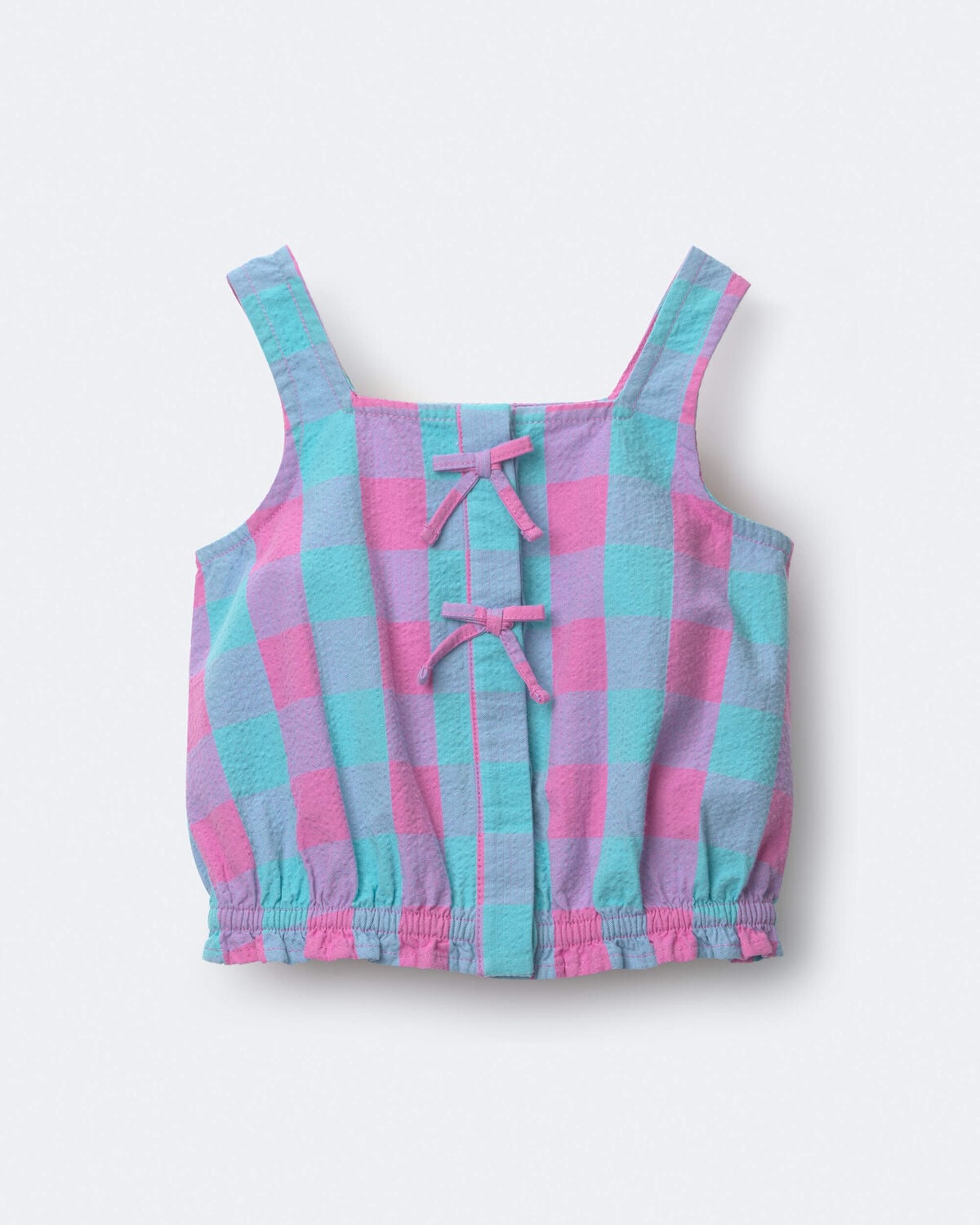 Toddler Girl Gingham Peplum Top with Bows - Purple/Blue - Image 2