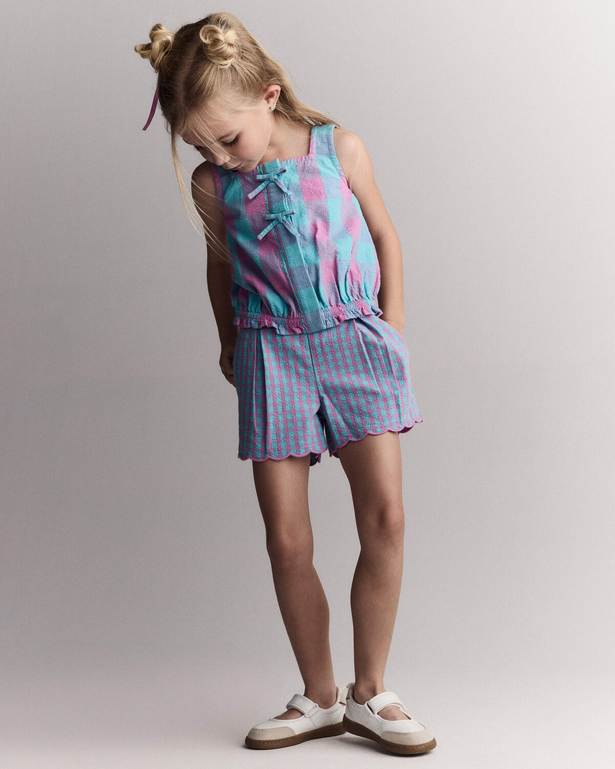 Toddler Girl Scalloped Gingham Shorts - Blue/Purple - Image 2