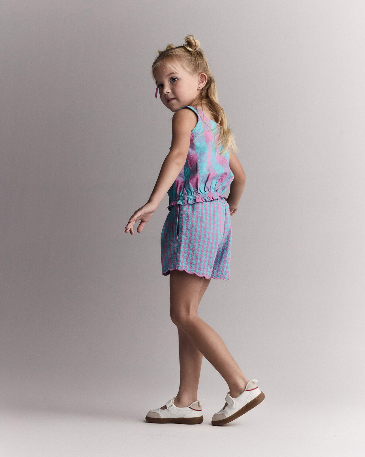 Toddler Girl Scalloped Gingham Shorts - Blue/Purple - Image 5