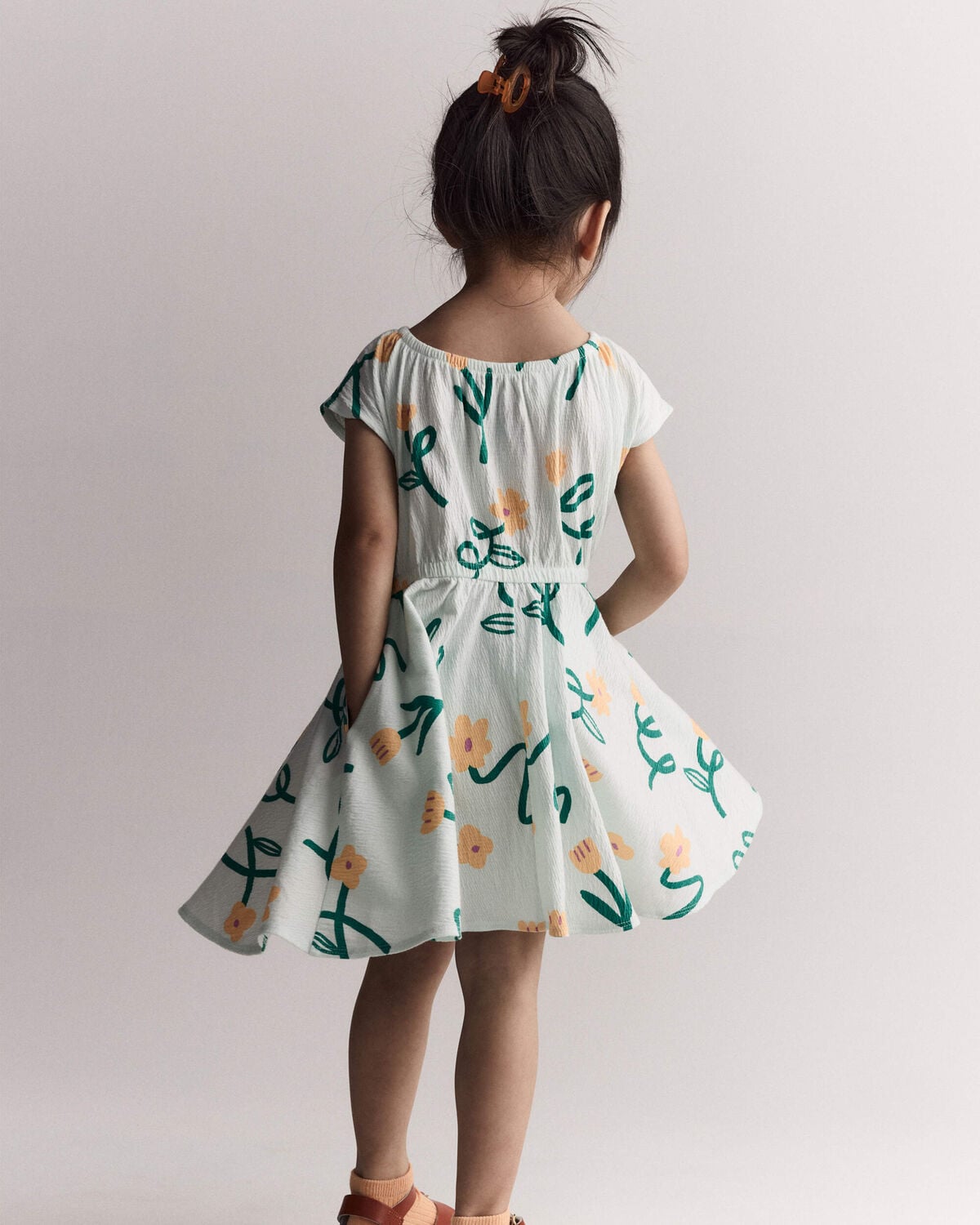 Toddler Girl Avenue Twirl™ Dress in Floral Print - Light Green - Image 5