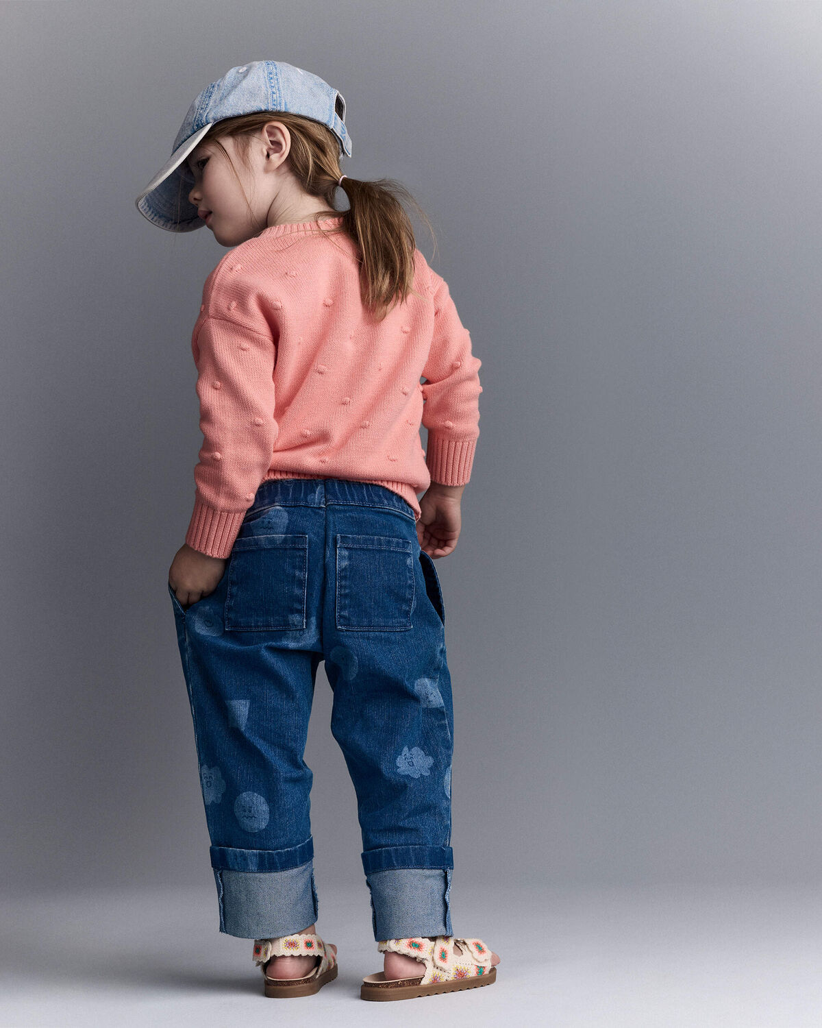 Toddler Girl Popcorn Sweater - Coral - Image 3