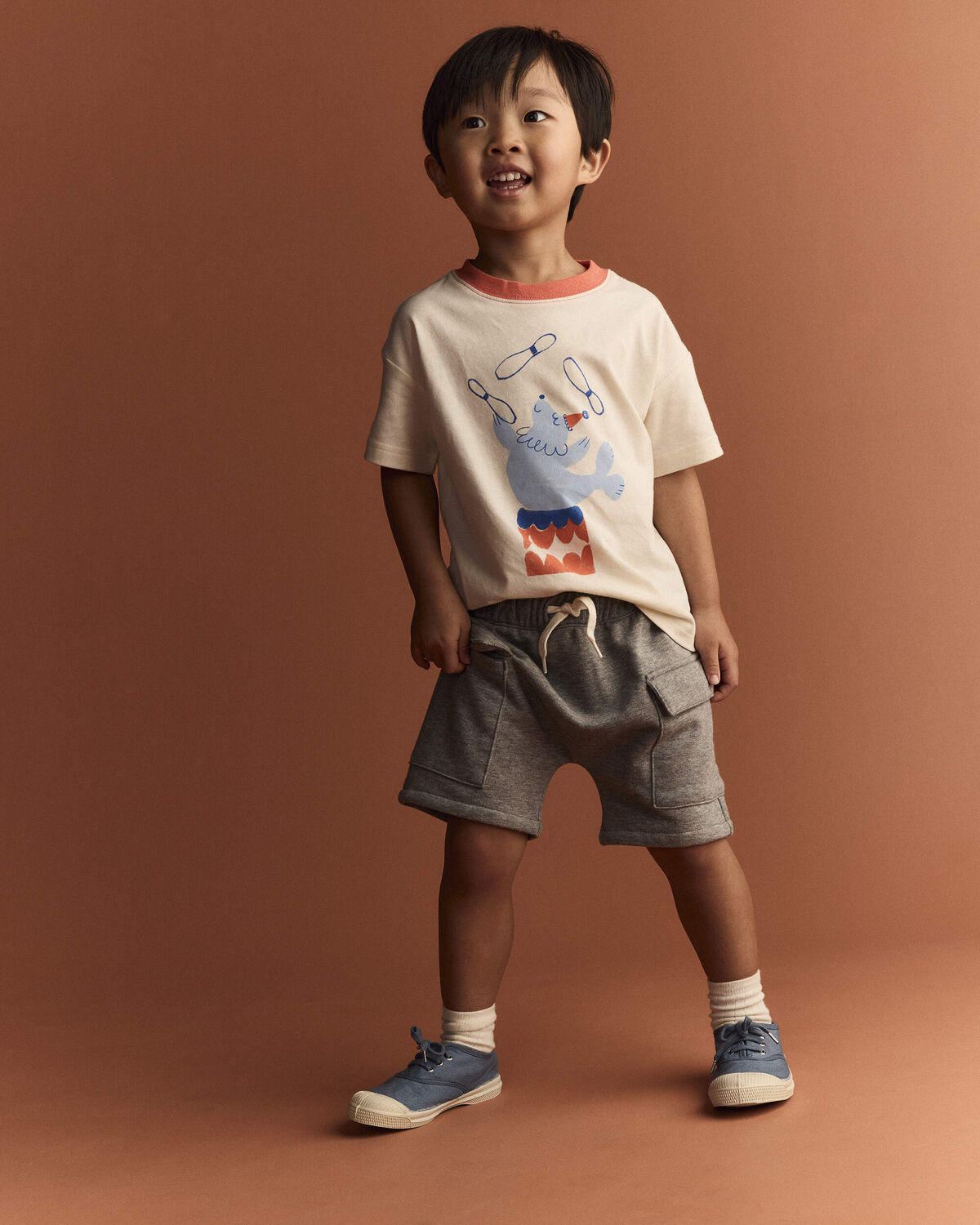 Toddler Boy French Terry Cargo Shorts with Pockets - Grey - Image 3