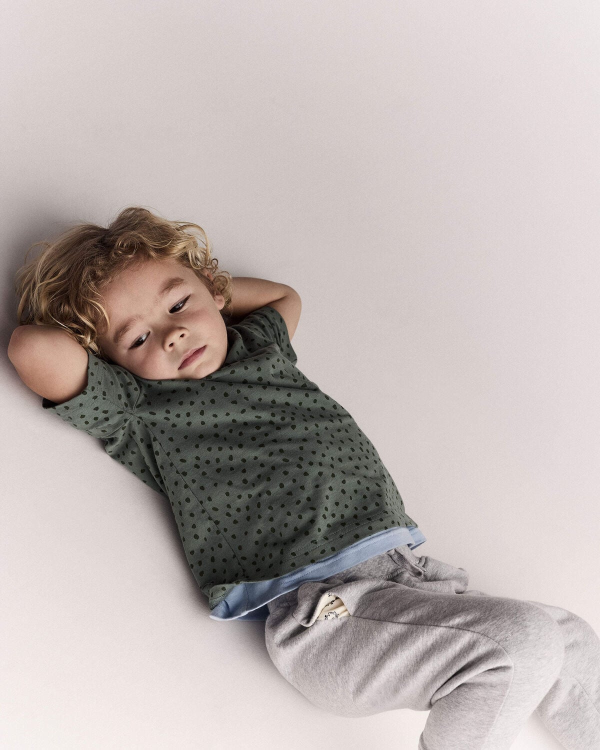 Toddler Relaxed Tee in Dot Print - Olive - Image 3