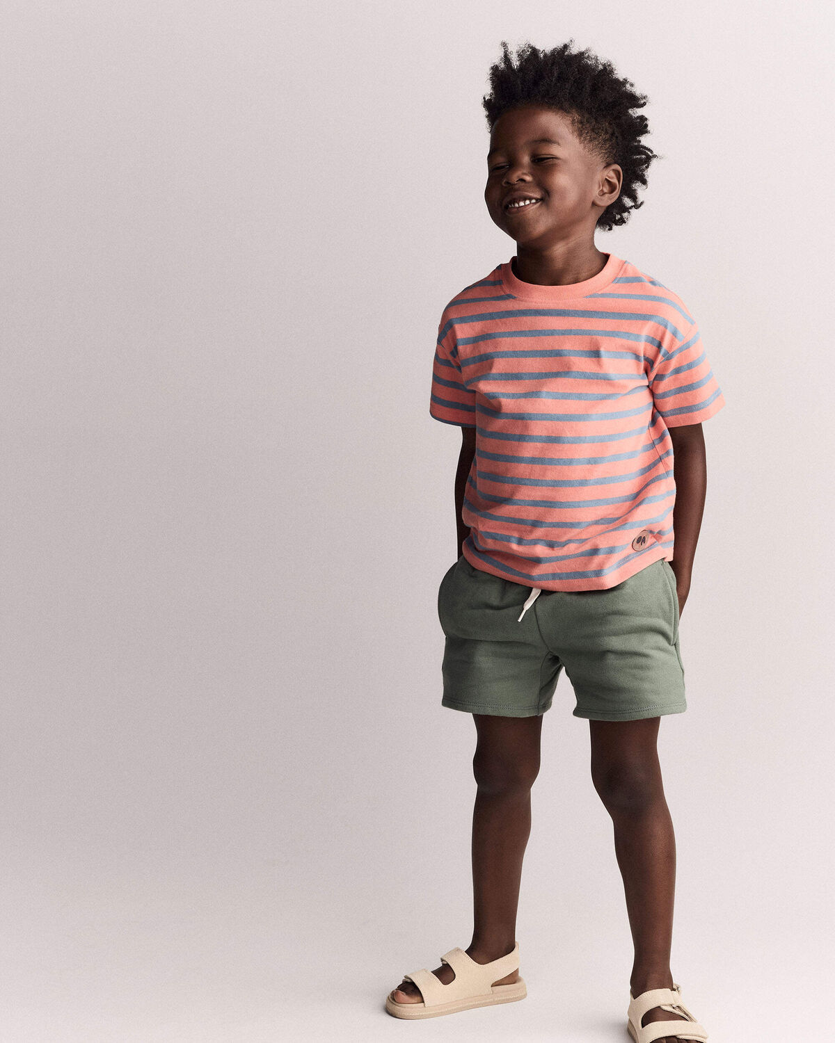 Toddler Boy Relaxed Tee in Stripes - Orange/Blue - Image 3