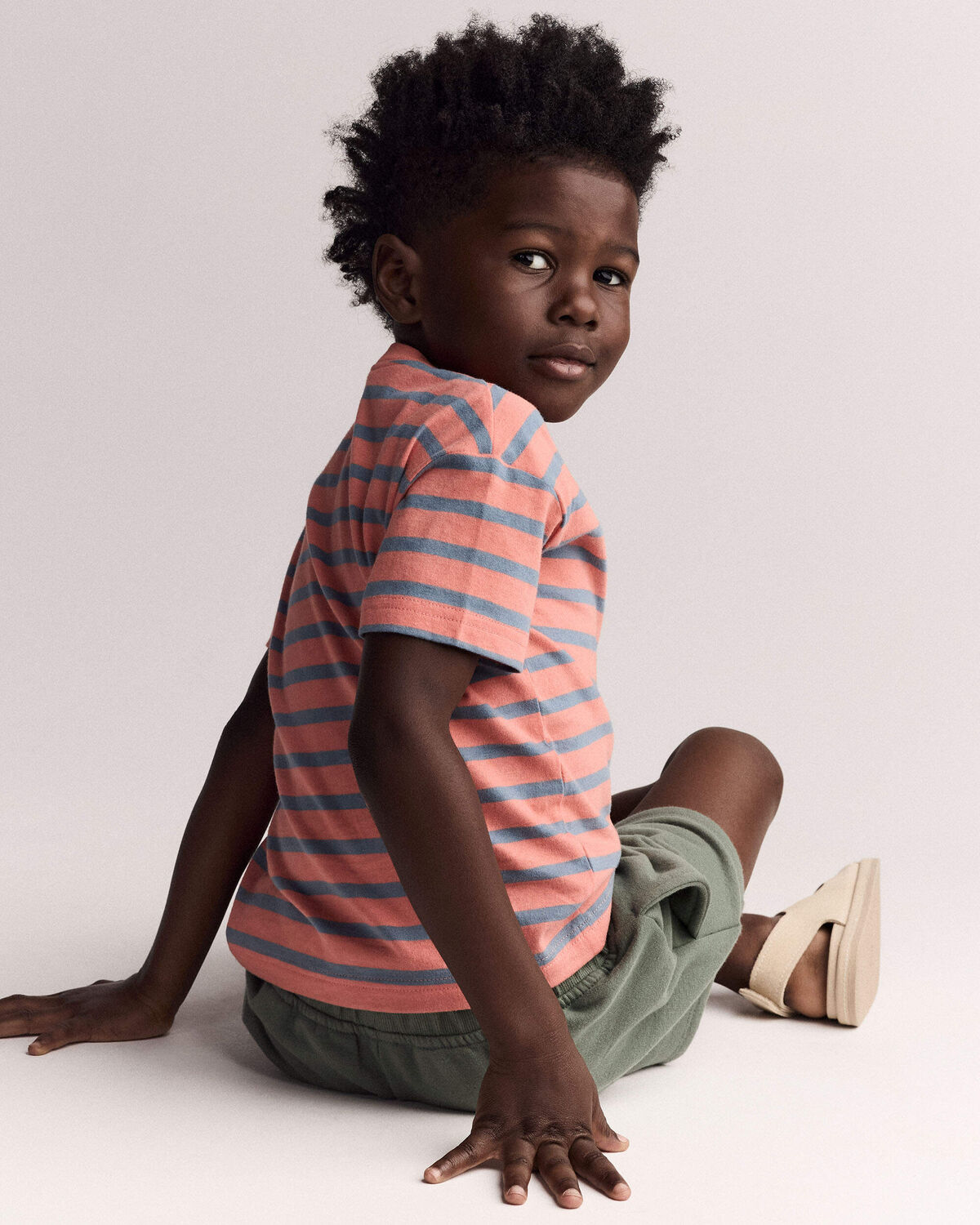Toddler Boy Relaxed Tee in Stripes - Orange/Blue - Image 5