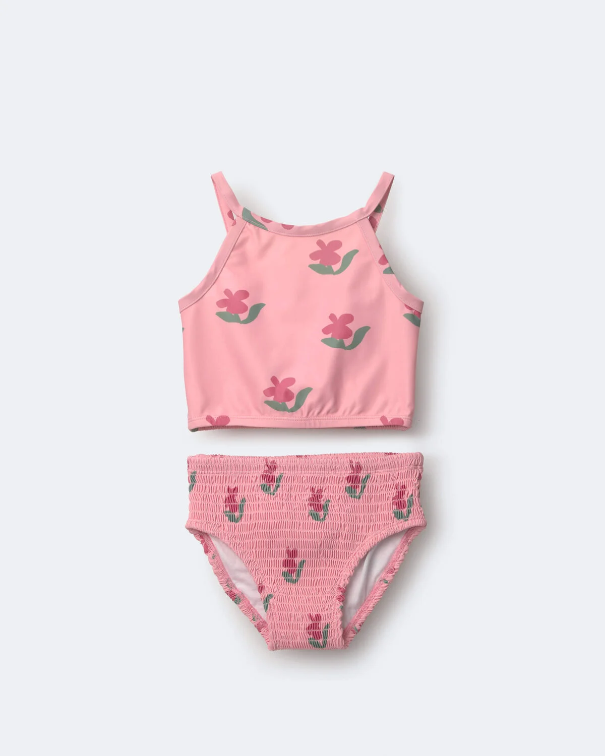 Toddler Girl Smocked Tankini in Floral Print - Pink - Image 2
