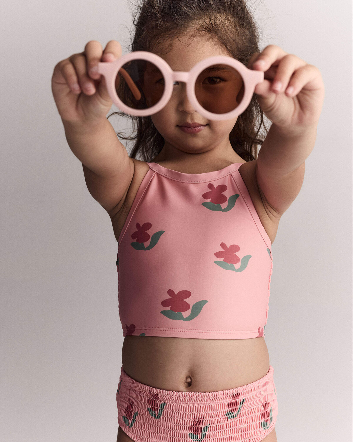 Toddler Girl Smocked Tankini in Floral Print - Pink - Image 3