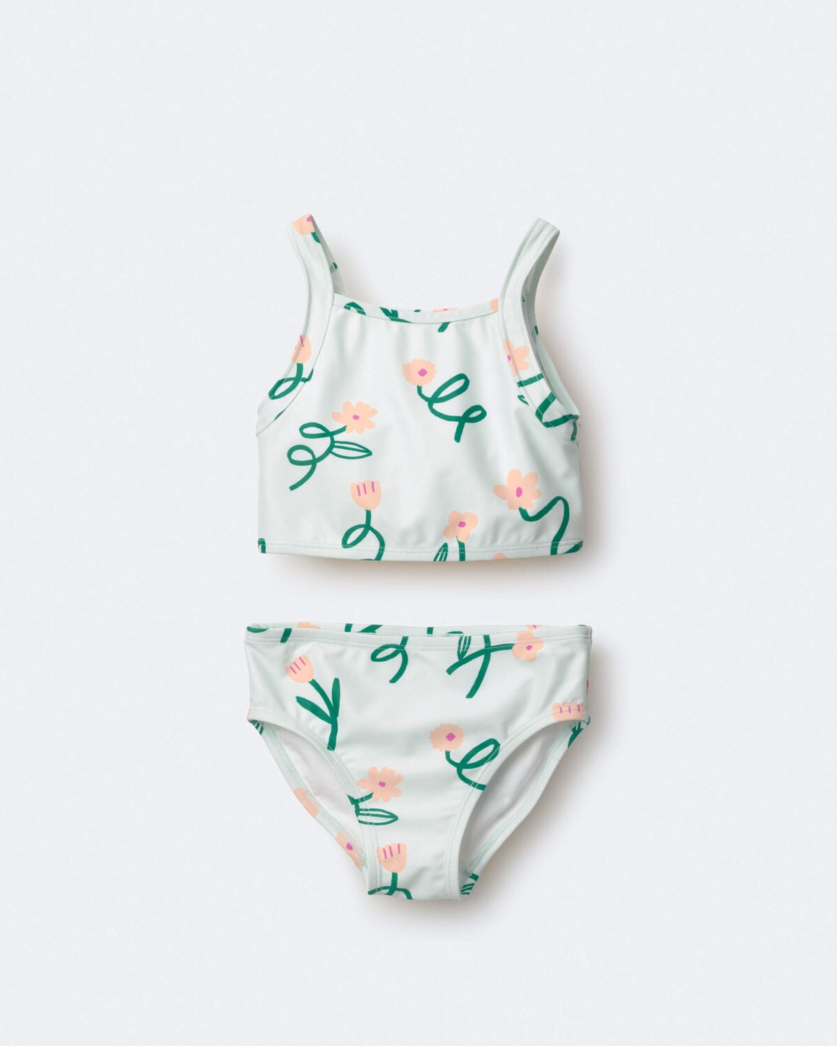 Toddler Girl Tankini in Floral Print - Light Green - Image 2