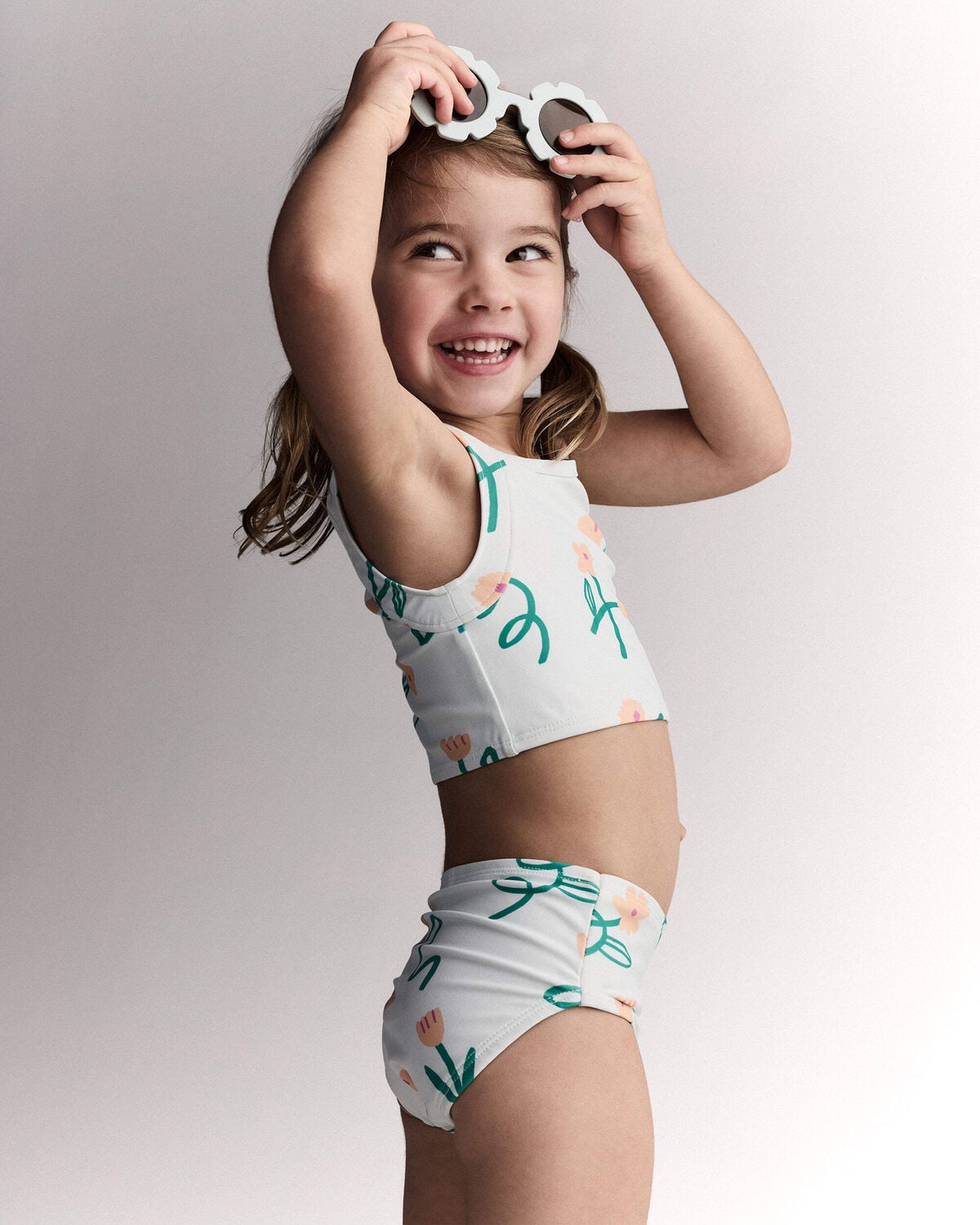 Toddler Girl Tankini in Floral Print - Light Green - Image 3