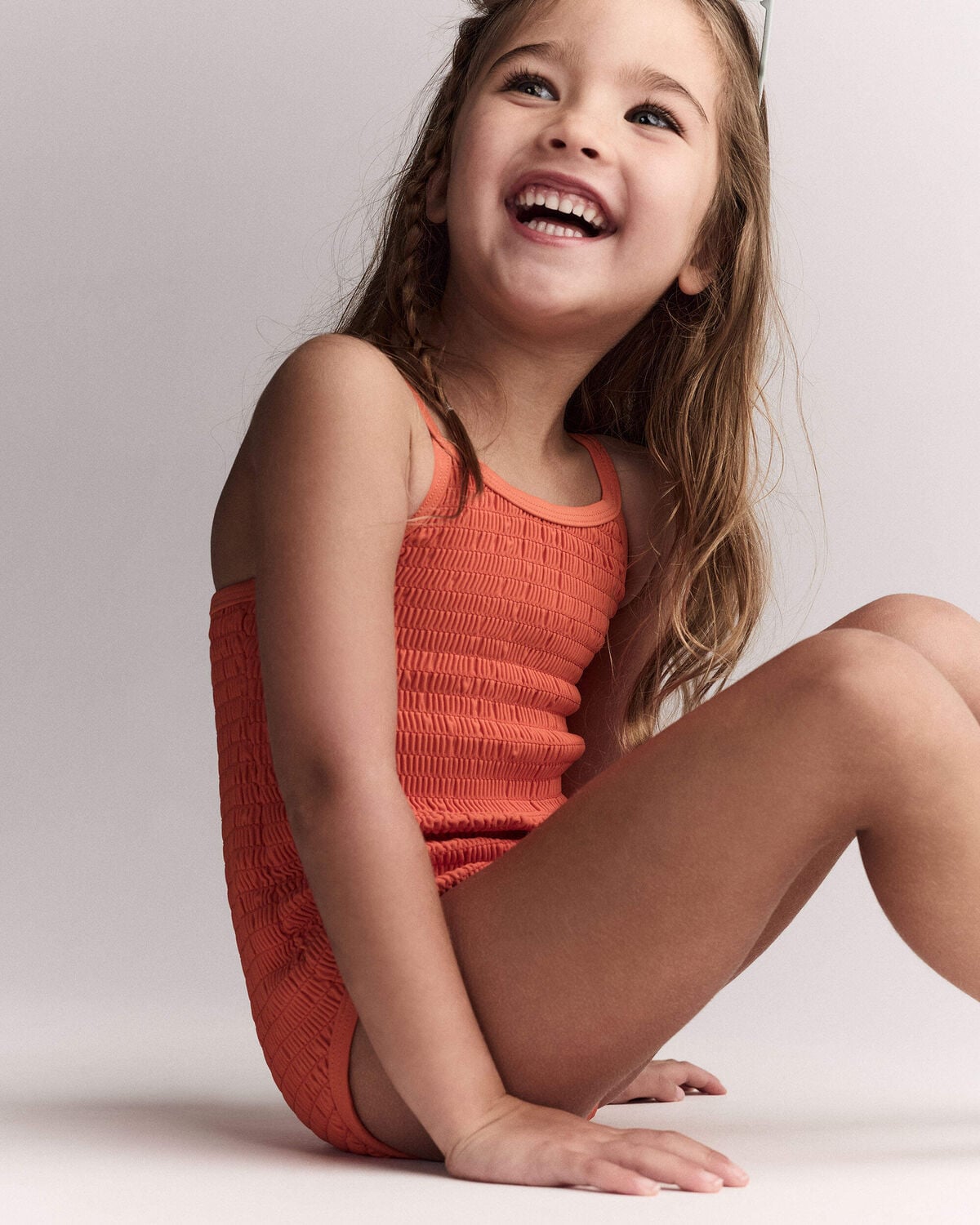 Toddler Girl Smocked One-Piece Swimsuit - Orange - Image 3