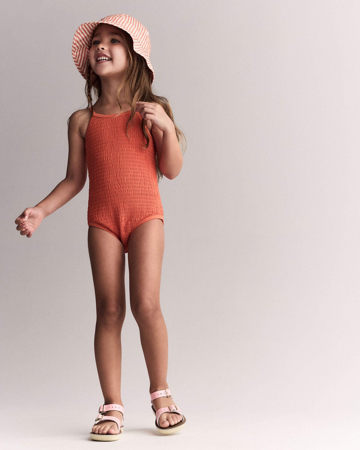 Toddler Girl Smocked One-Piece Swimsuit - Orange - Image 6