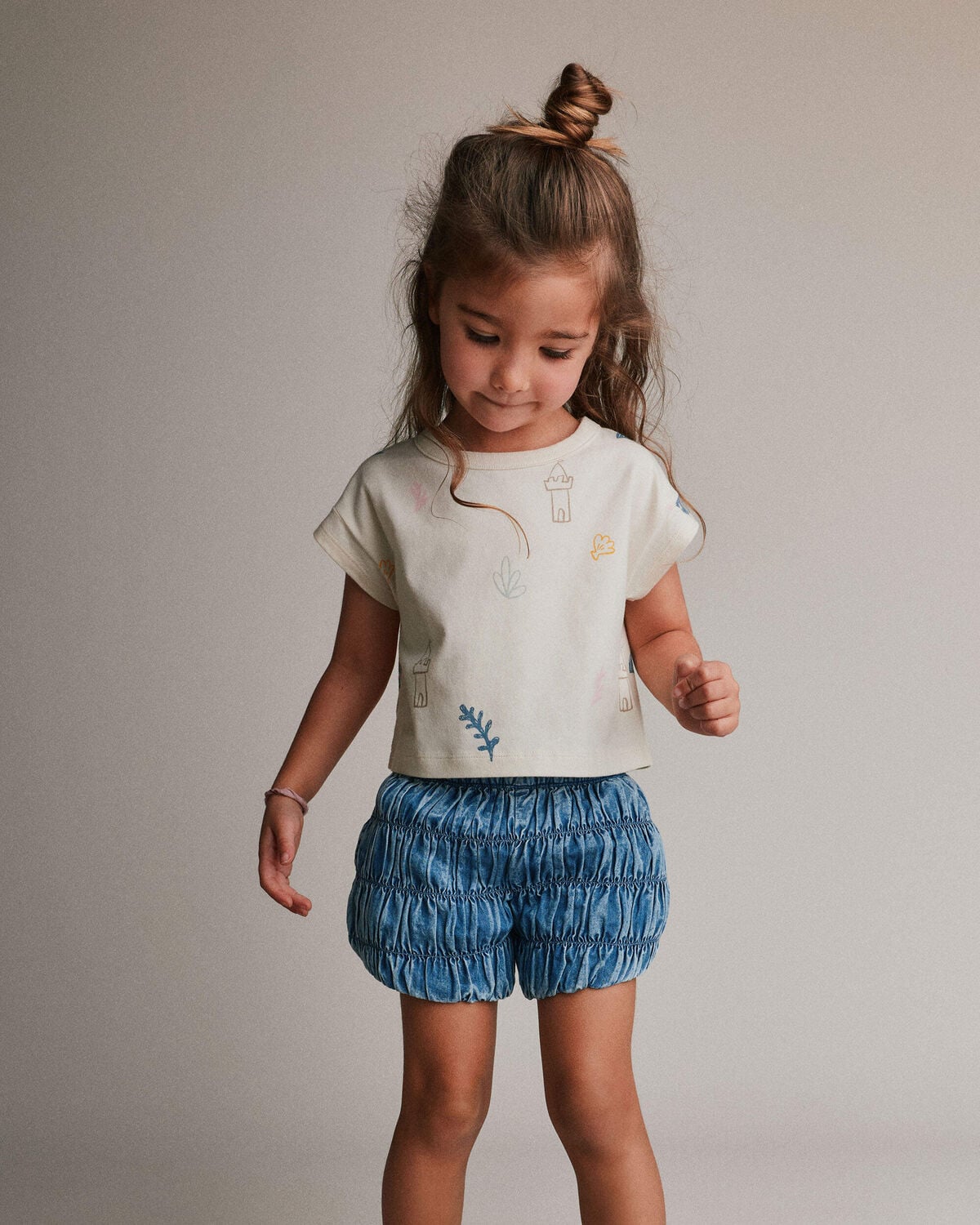 Toddler Girl Boxy Tee in Sandcastle Print - Cream - Image 3