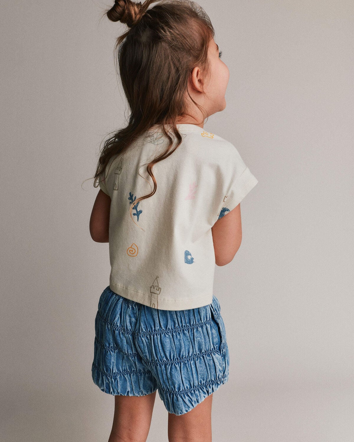 Toddler Girl Boxy Tee in Sandcastle Print - Cream - Image 4