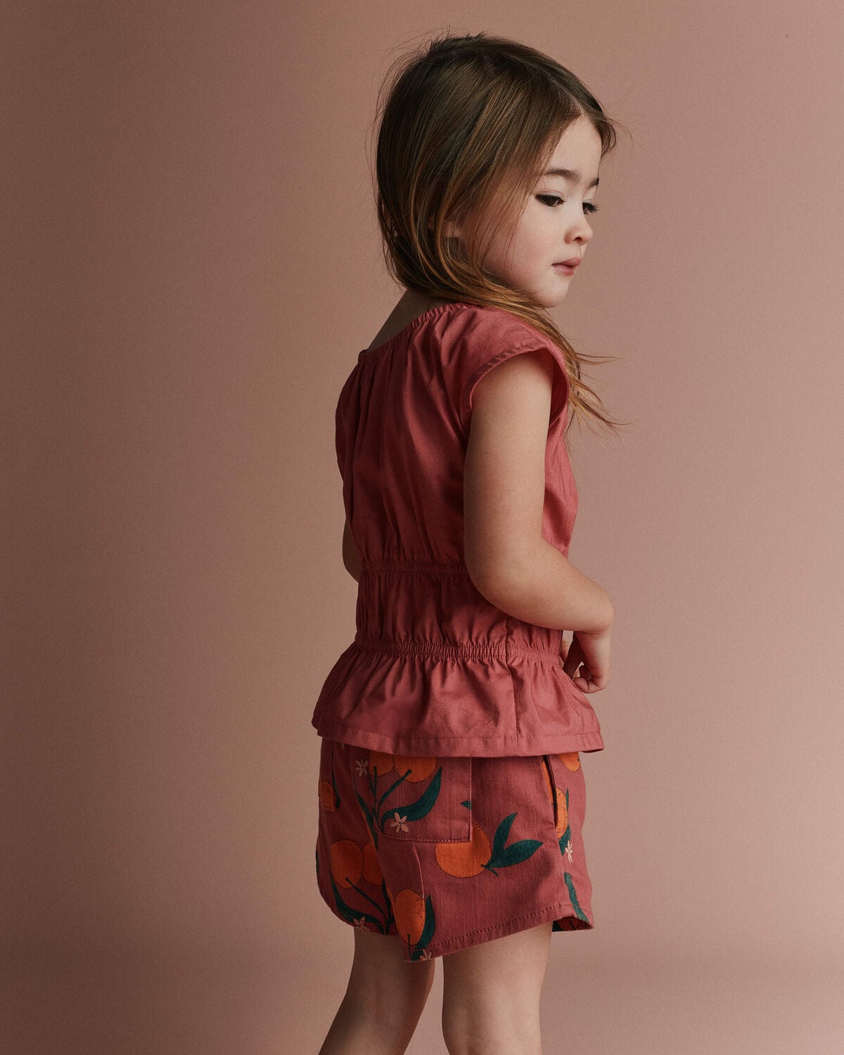Toddler Girl Elastic Waist Peplum Top - Rose - Image 4
